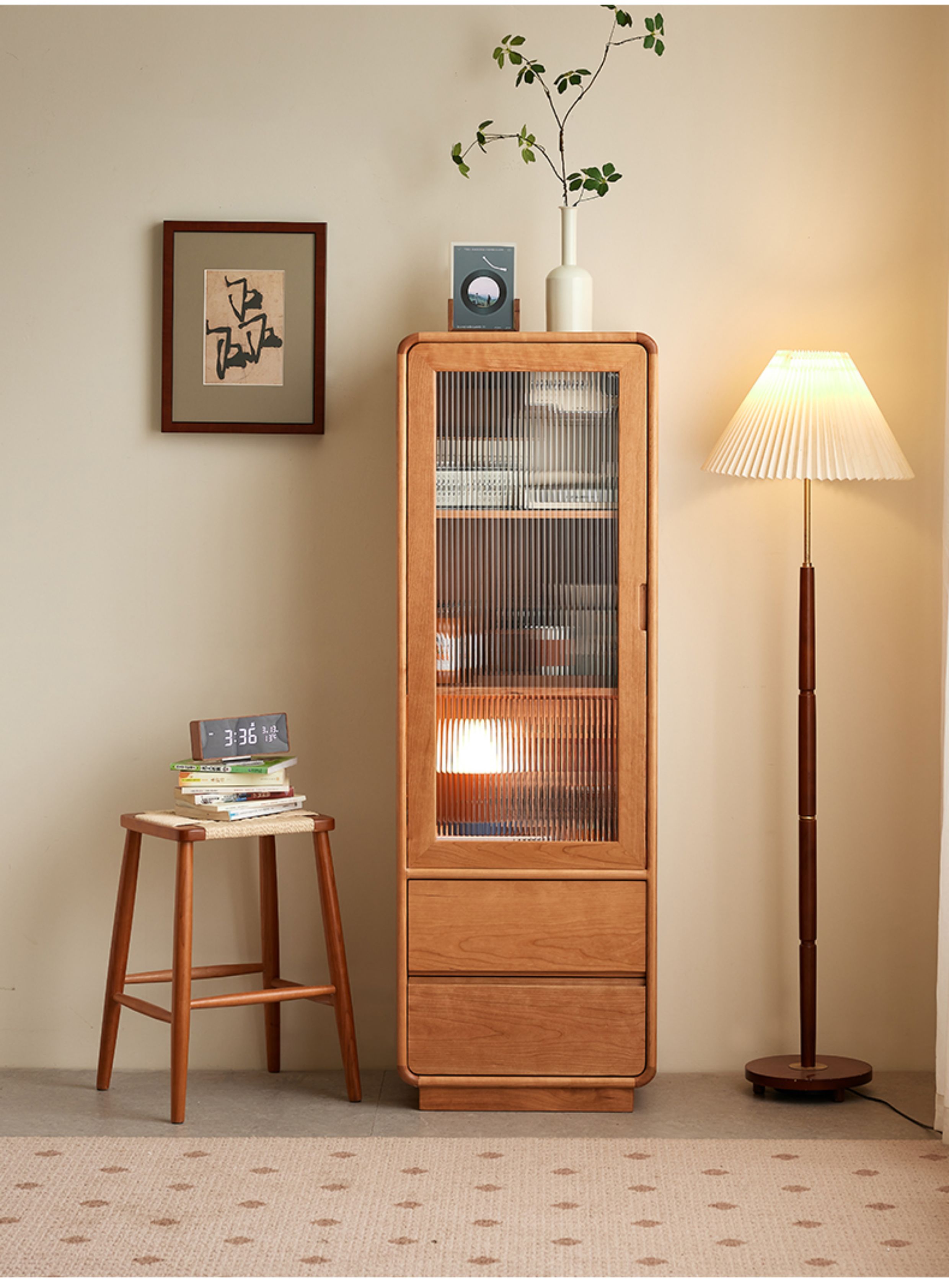 チェリー無垢材 収納ボード リビングキッチンシェルフ棚