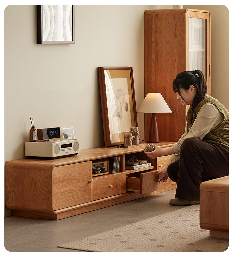 AVラックTVボードリビング収納ボードチェリー材使用 ナチュラル収納