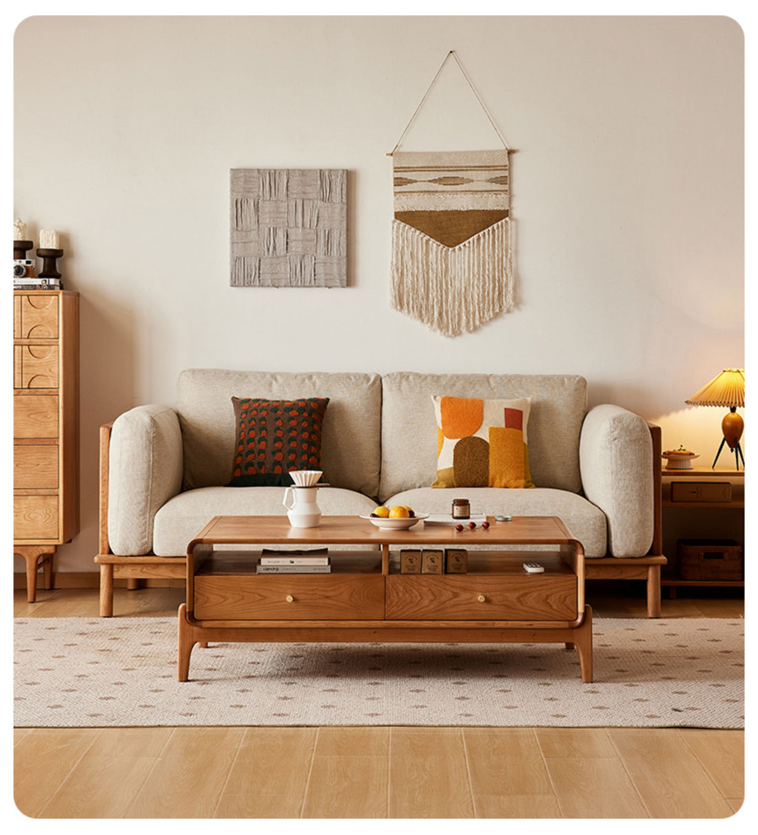 リビング　ローテーブル　コーヒーテーブル　収納ボード引き出し付き　抜群の収納力　hcm-005