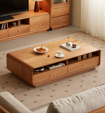 ソファーテーブル　天然木材を使用したローテーブル収納付きのコーヒーテーブル　チェリー材hcm-006