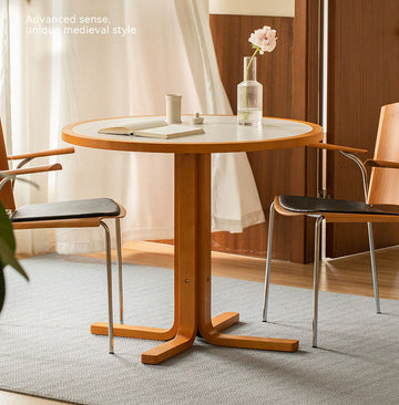 ダイニングテーブル　丸テーブル　セラミック天板+木材フレーム　ナチュラル家具　カフェ家具hlmjj-7839