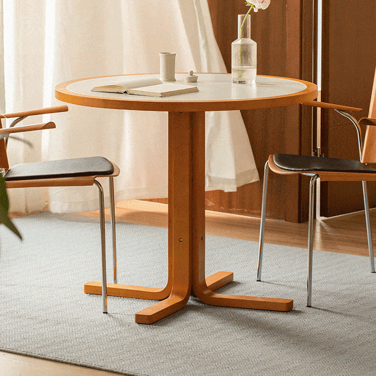 ダイニングテーブル　丸テーブル　セラミック天板+木材フレーム　ナチュラル家具　カフェ家具hlmjj-7839