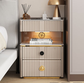 無垢材とセラミック製の高級ナイトテーブル - 天然木の風合いとモダンデザイン hmq-1919