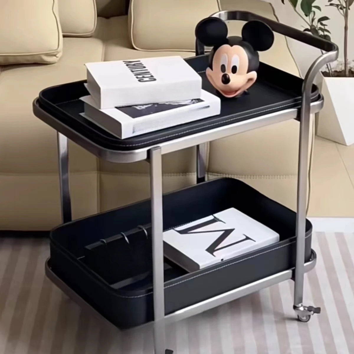 ステンレス製合成皮革センターテーブル｜おしゃれで機能的なリビング家具｜モダンデザインのキャスターテーブル hqy-5201