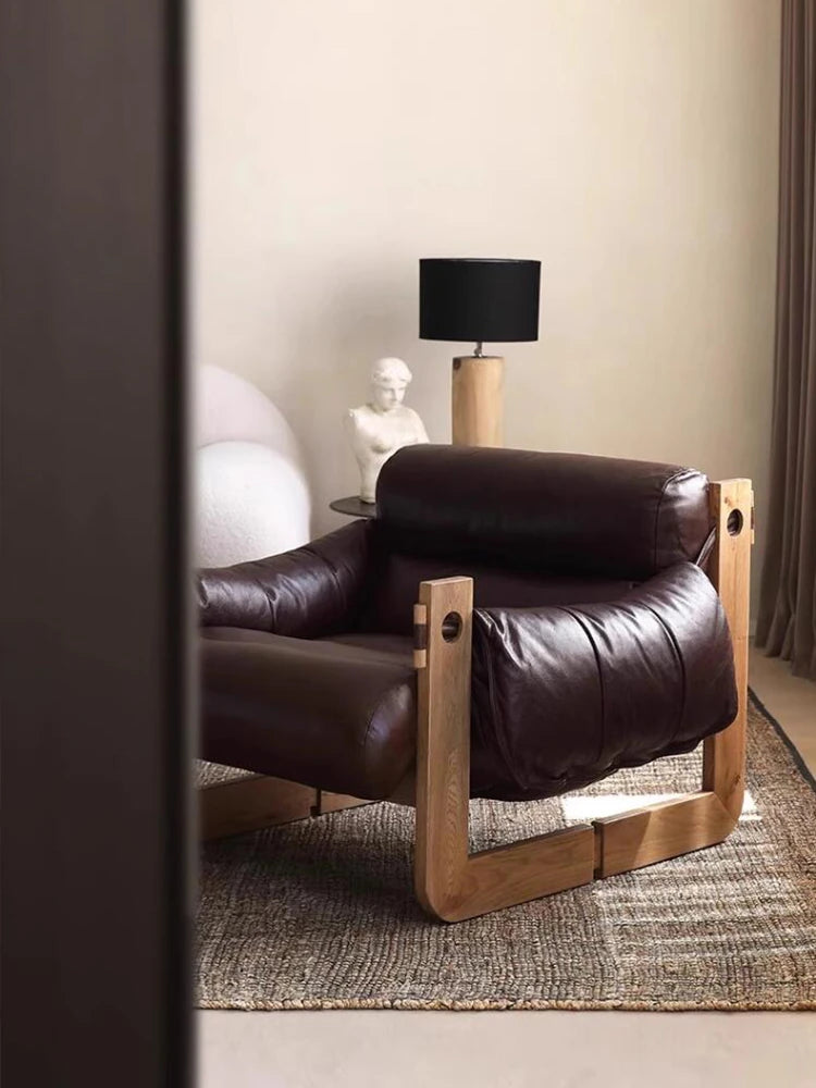 アッシュ材使用 本革＆合成皮革ソファー ダウン＆シリコンフィルの快適なリラックスチェア hsms-4931