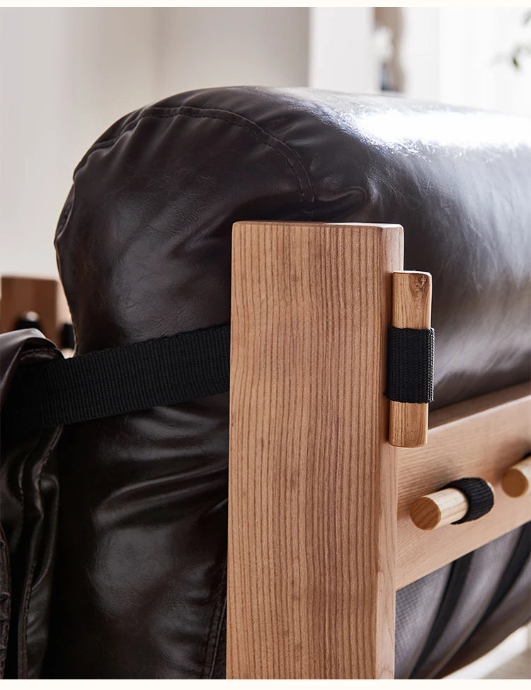 アッシュ材使用 本革＆合成皮革ソファー ダウン＆シリコンフィルの快適なリラックスチェア hsms-4931