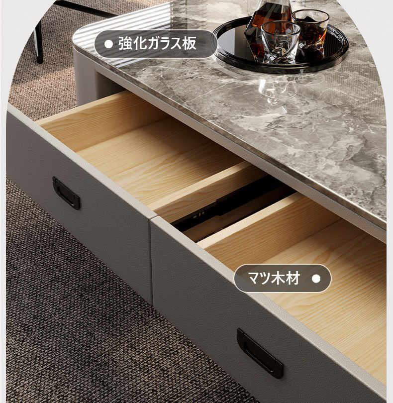 引き出し付き 強化ガラス天板 リビングテーブル センターテーブル ガラス天板 引出し付き ローテーブル 白 ブラウン 2色対応 センター