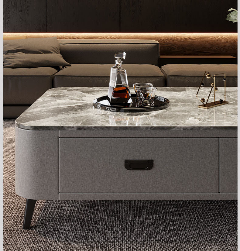 リビングローテーブル　センターテーブル高級感強化ガラス天板使用　引き出し付き収納力抜群　スタイリッシュなデザインhsq-3497