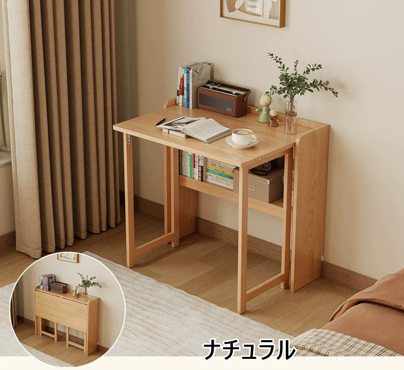 折りたたみ天然木デスク 天然木折りたたみデスク｜省スペース・完成品・ラバーウッド使用 天然