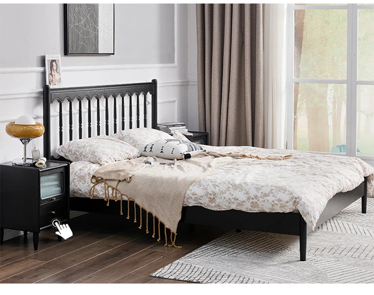 レッドオーク・パイン製のおしゃれなベッド - 洗練されたデザインで快適な睡眠を実現！ hsxz-2157