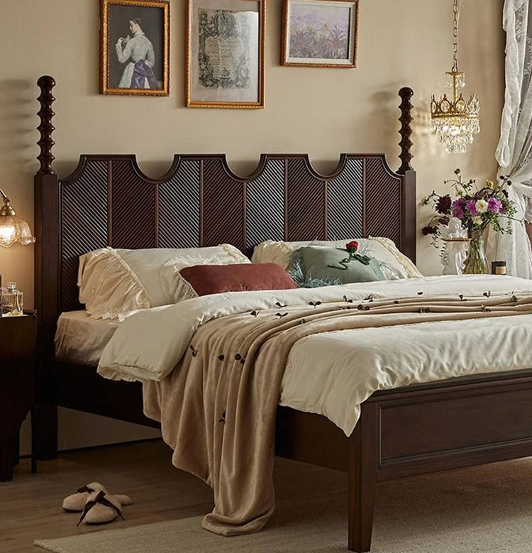 無垢材とスギ材使用のスタイリッシュベッド - あなたの寝室にぴったりのクラシックデザイン hsxz-2158