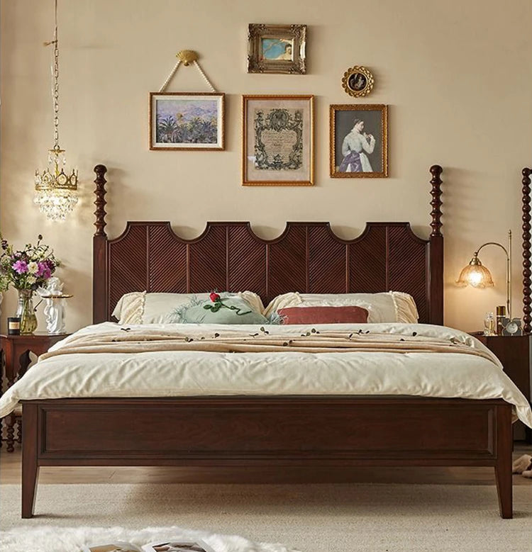 無垢材とスギ材使用のスタイリッシュベッド - あなたの寝室にぴったりのクラシックデザイン hsxz-2158