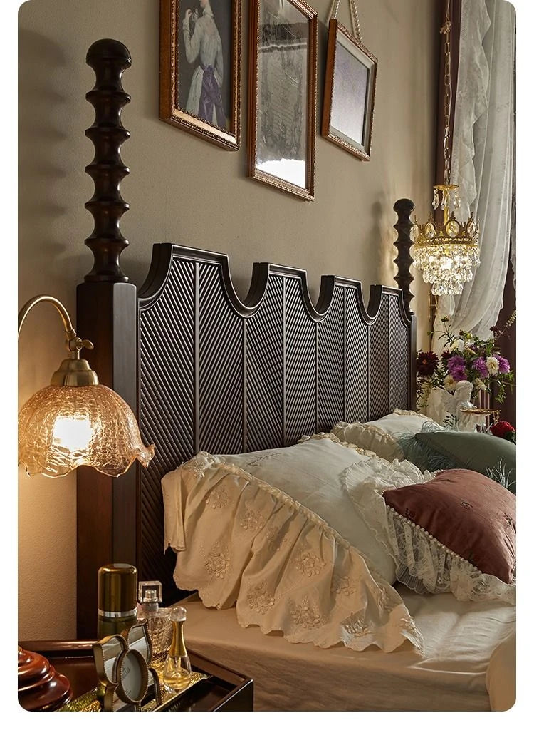 無垢材とスギ材使用のスタイリッシュベッド - あなたの寝室にぴったりのクラシックデザイン hsxz-2158