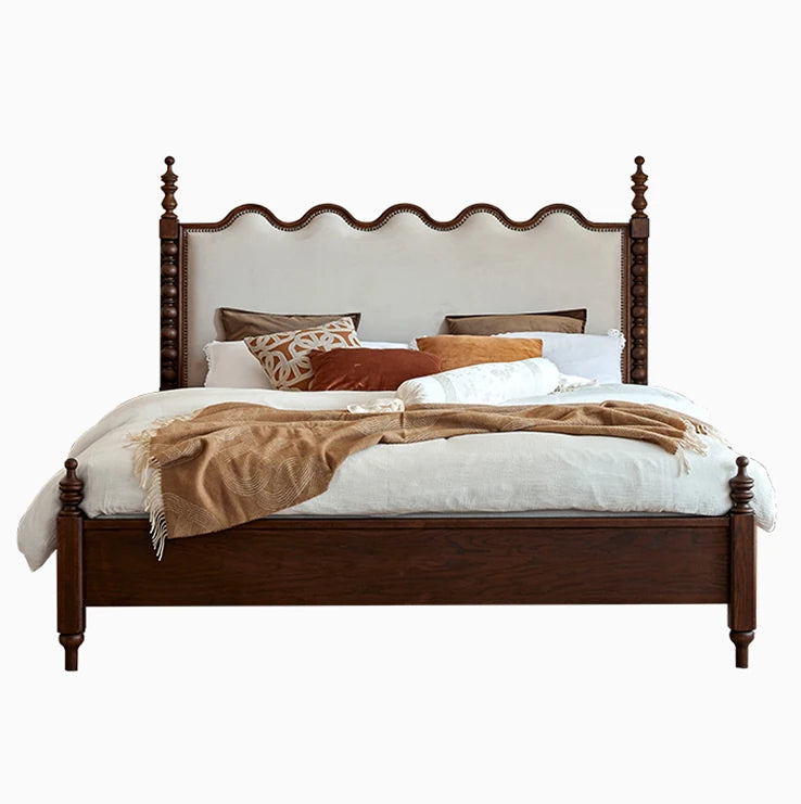 レッドオーク無垢材使用！エレガントなデザインの多層板ベッド - スエード仕上げで快適な睡眠空間を演出！ hsxz-2162