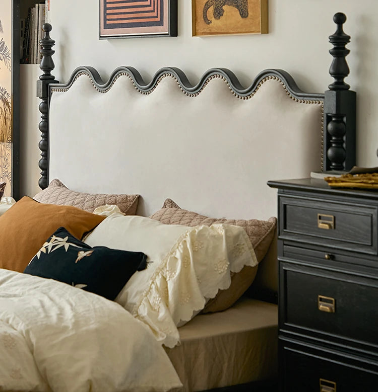 レッドオーク無垢材使用！エレガントなデザインの多層板ベッド - スエード仕上げで快適な睡眠空間を演出！ hsxz-2162