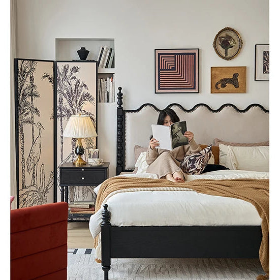 レッドオーク無垢材使用！エレガントなデザインの多層板ベッド - スエード仕上げで快適な睡眠空間を演出！ hsxz-2162