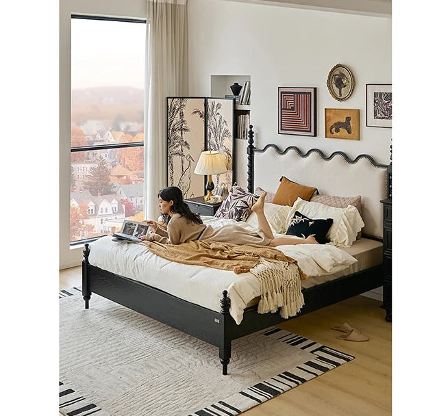 レッドオーク無垢材使用！エレガントなデザインの多層板ベッド - スエード仕上げで快適な睡眠空間を演出！ hsxz-2162