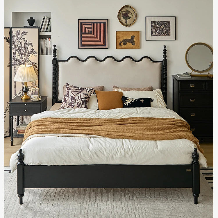 レッドオーク無垢材使用！エレガントなデザインの多層板ベッド - スエード仕上げで快適な睡眠空間を演出！ hsxz-2162