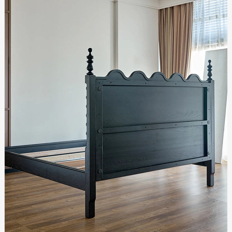 レッドオーク無垢材使用！エレガントなデザインの多層板ベッド - スエード仕上げで快適な睡眠空間を演出！ hsxz-2162