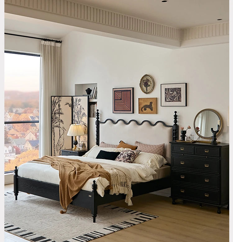 レッドオーク無垢材使用！エレガントなデザインの多層板ベッド - スエード仕上げで快適な睡眠空間を演出！ hsxz-2162