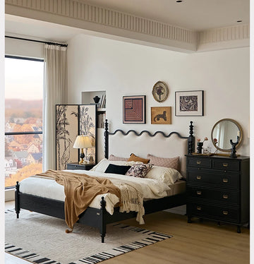 レッドオーク無垢材使用！エレガントなデザインの多層板ベッド - スエード仕上げで快適な睡眠空間を演出！ hsxz-2162