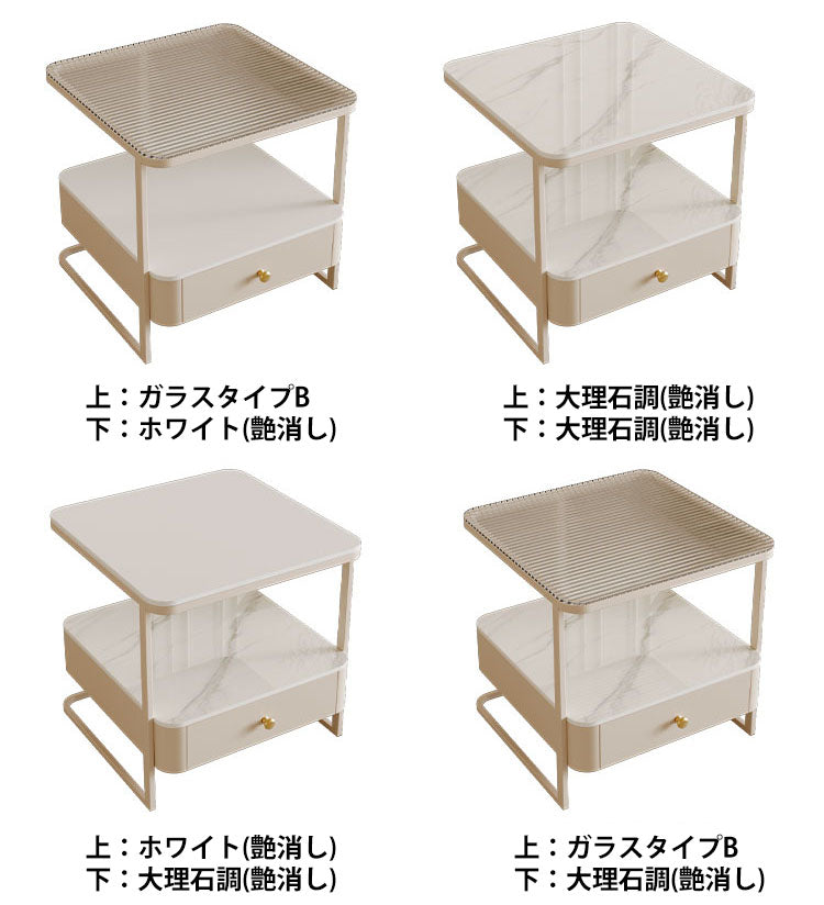 サイドテーブル セラミック天板 ガラス使用 幅55・65cm カラー3タイプ htt-3849