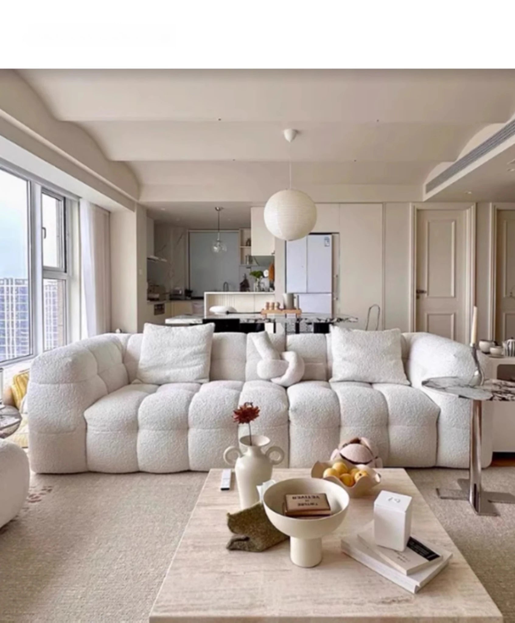 モダンシープボアソファー | ダウン・パイン・オーク素材 | スタイリッシュなリビング空間を演出する最高の座り心地 hxy-5160