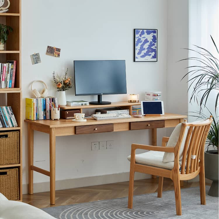 机 デスク レッドオーク & ウォールナット材 hykmq-749