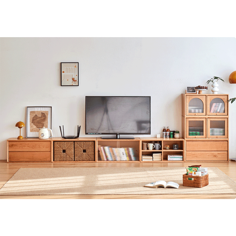 キャビネット ガラス使用 チェリー材使用 幅70cm ナチュラル hykmq-789