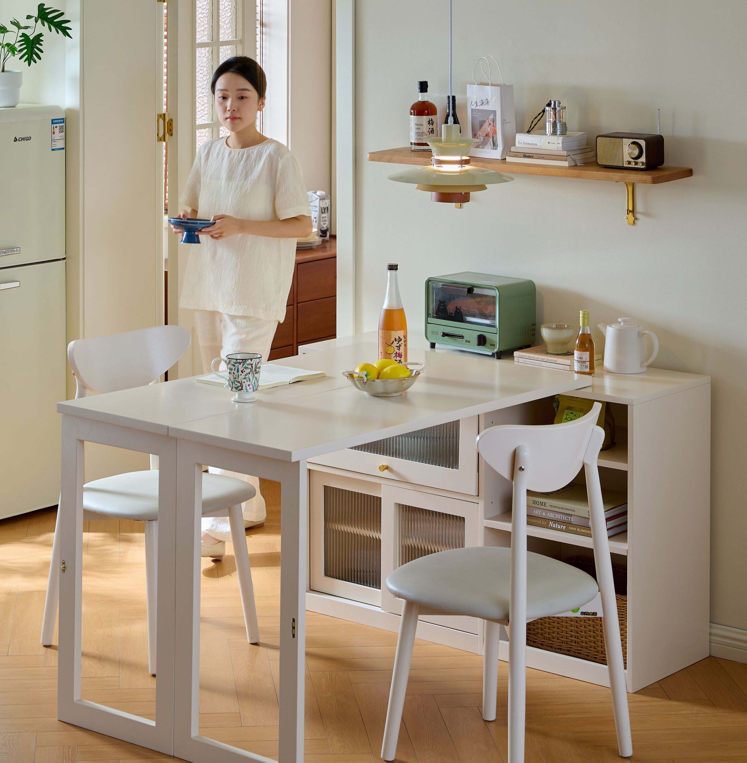 折りたたみテーブル 伸長式テーブル 収納スペース付きの一台 hzzjj-6037