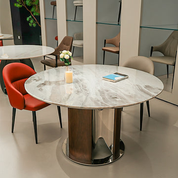 天然大理石を贅沢に使用した円形ダイニングテーブル　受注生産丸テーブルリビングjrjj-6340