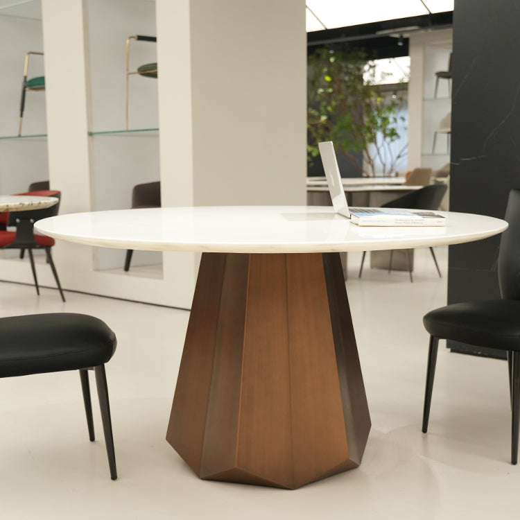 天然大理石輸入家具　ラウンドテーブル　丸テーブル＆スチール(真鍮)脚　おしゃれなダイニングテーブルjrjj-6503