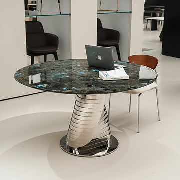 丸テーブルダイニング 天然大理石 直径135cm ブルージェイドステンレス脚フレームjrjj-6614