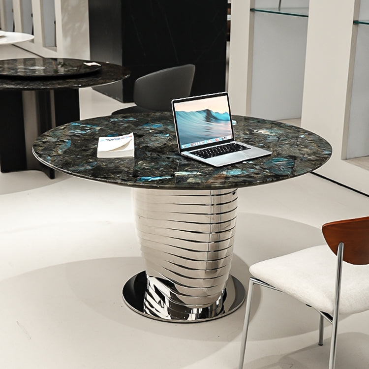 丸テーブルダイニング 天然大理石 直径135cm ブルージェイドステンレス脚フレームjrjj-6614