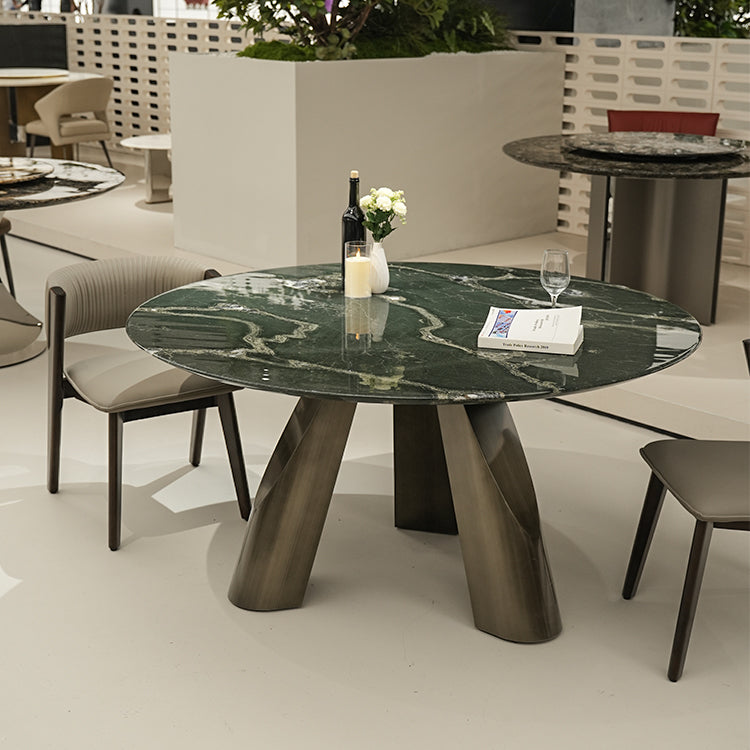 ダイニング丸テーブル　天然大理石天板　ステンレス脚フレーム　高級輸入家具jrjj-6772