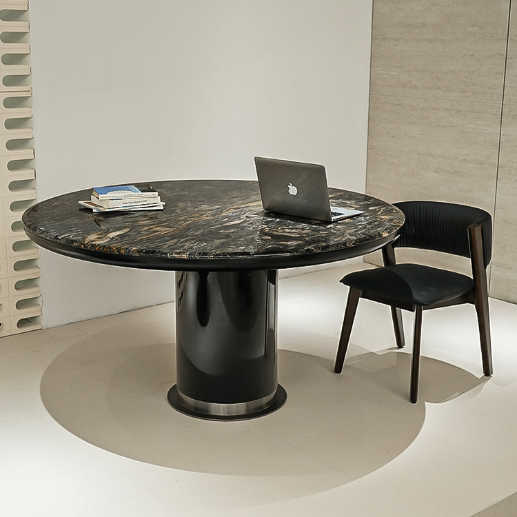 輸入天然大理石ダイニングテーブル　丸テーブル　高級ブラック石調jrjj-6806