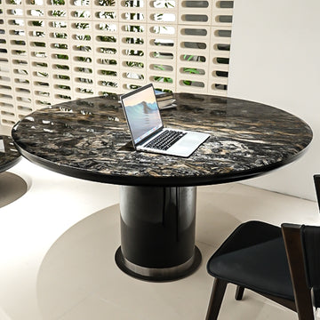 輸入天然大理石ダイニングテーブル　丸テーブル　高級ブラック石調jrjj-6806