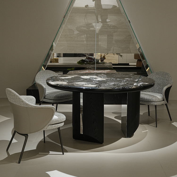 丸テーブル　天然大理石テーブル　リビングダイニングテーブル円形ブラック　高級輸入家具ホテルライクjrjj-6809
