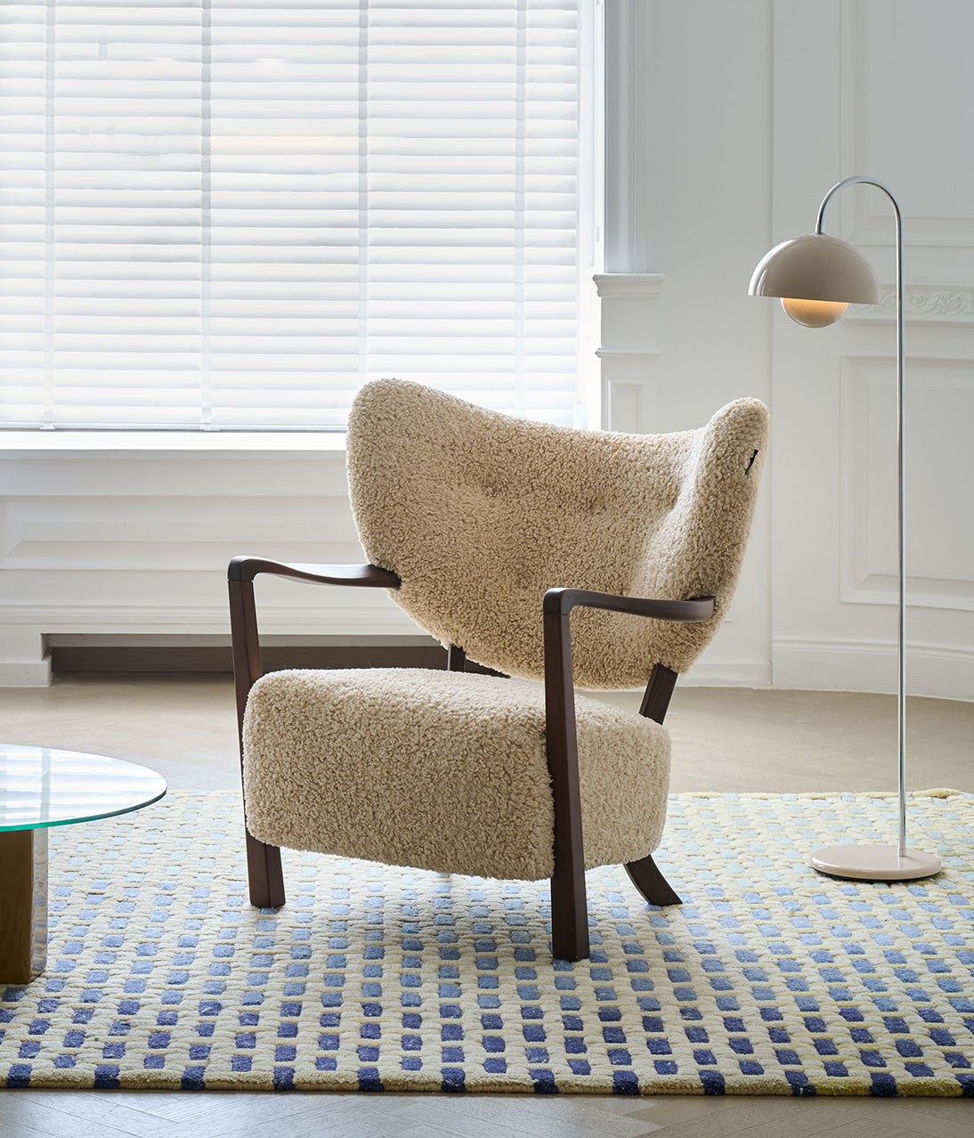 フレンチヴィンテージ風 無垢材 アンティーク調 ボア生地 一人掛けソファチェア my-001