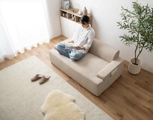 在庫品】2人掛 3人掛けソファ コーデュロイ生地のローソファー 完成品