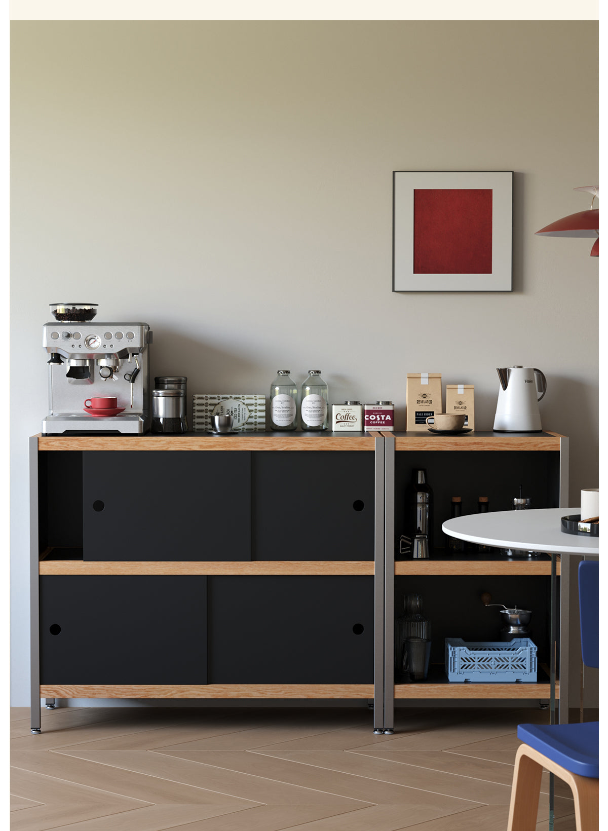 キャビネット収納ボードFASグランド無垢アッシュ材+ステンレス